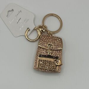 Gold Rhinestone Keychain sparkle backpack shaped with heart